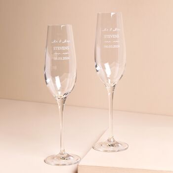 Set Of Two Personalised Wedding Champagne Glasses, 3 of 3