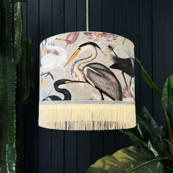Bird Song Heron Lampshade In Bone With Fringing, 2 of 9