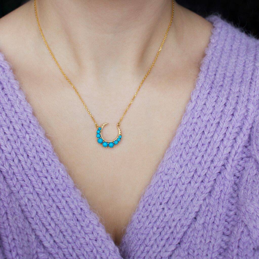 Turquoise Crescent Moon Necklace In Gold Vermeil, 1 of 4