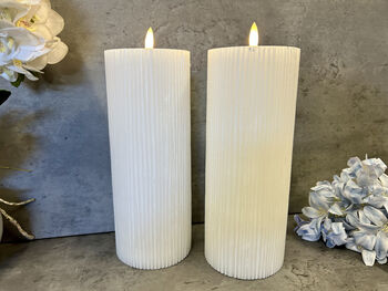 23cm White Ribbed LED Pillar Candle – Real Wax, 7 of 12
