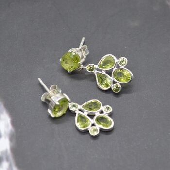 Peridot Earrings: Silver, Floral Dangle Drop, 7 of 8