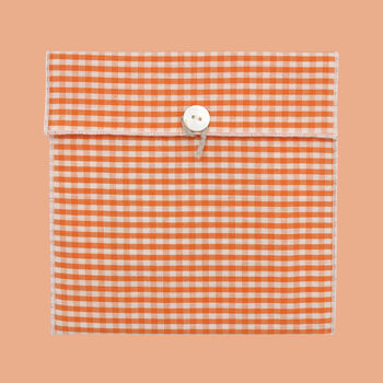 Reusable Organic Gingham Eco Envelope Square | Tangerine, 2 of 5