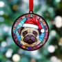 Pug In Santa Hat Suncatcher Decoration, thumbnail 3 of 6