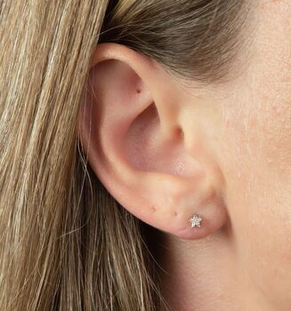 Mini 9ct White Gold Diamond Star Stud Earrings, 2 of 8
