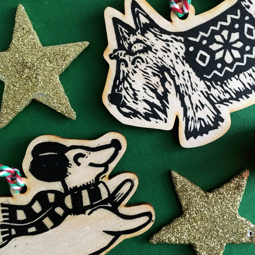 Wooden Dog Christmas Tree Decorations By Woah there Pickle
