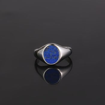 Mens Ring Lapis Lazuli Oval Steel Signet Ring, 3 of 11
