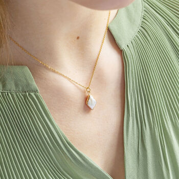 Gold Plated Rhombus Pearl Pendant Necklace, 12 of 12