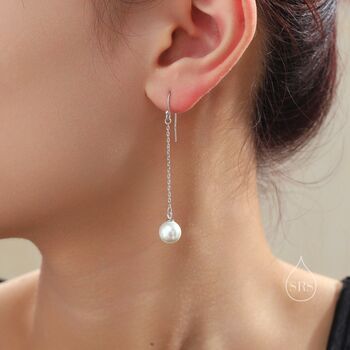 Mother Of Pearl Drop Hook Earrings In Sterling Silver, 2 of 11