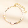 Semi Precious Purple Stone And Pearl Beaded Bracelet In Gold Plating, thumbnail 1 of 3
