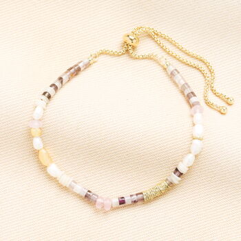 Semi Precious Purple Stone And Pearl Beaded Bracelet In Gold Plating, 2 of 5