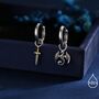 Mismatched Dragon And Sword Huggie Hoops In Sterling Silver, thumbnail 4 of 10
