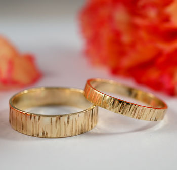 Bark Effect Wedding Bands In 18ct Yellow Eco Gold, 3 of 10