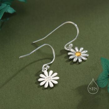 Aster Flower Drop Hook Earrings In Sterling Silver, 4 of 10