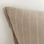 Mushroom And Cream Stripe Linen Cushion With Frayed Edges, thumbnail 2 of 4