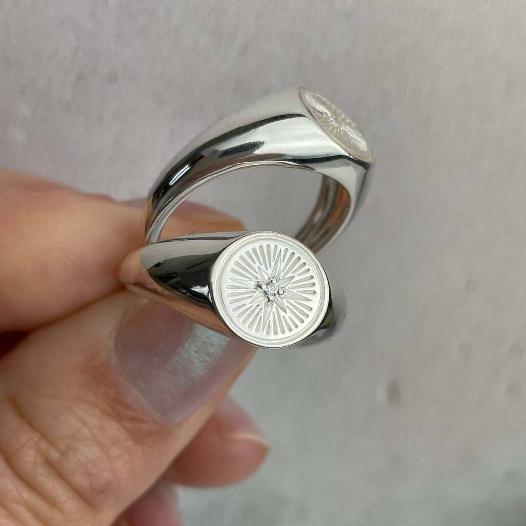 Silver Starburst Signet Ring, 925 Sterling Jewellery, 1 of 11
