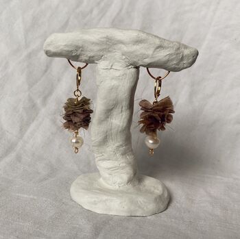 Eco Printed Silk Ruffle Pearl Earrings, 8 of 10