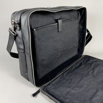 Black Leather Laptop Carry All Bag, 8 of 9
