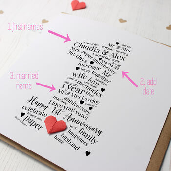 Personalised 1st Paper Wedding Anniversary Card, 2 of 4