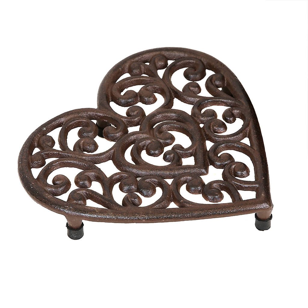 personalised cast iron anniversary heart trivet by dibor
