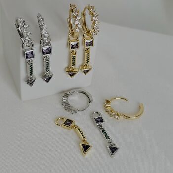 Detachable Gemstone Pavé Drop Hoop Earrings 14 K Gold Plated Sterling Silver Earrings Gift For Her, 6 of 9