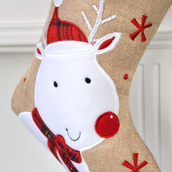 Personalised Hessian Tartan Reindeer Christmas Stocking, 5 of 5