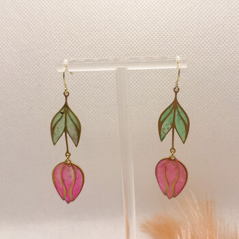 Pink Flower Statement Drop Earrings For Her, 6 of 12