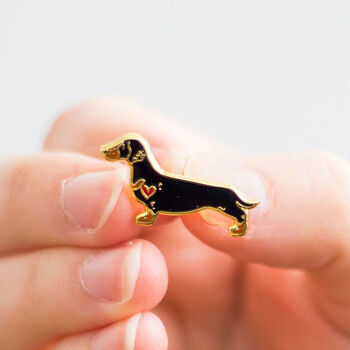 Miniature Dachshund Gold Plated Enamel Pin Badge, 2 of 10