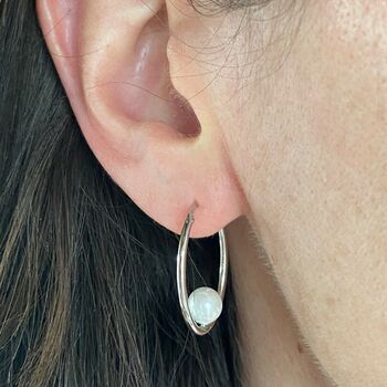 Oval Sterling Silver And Pearl Hoops, 2 of 3