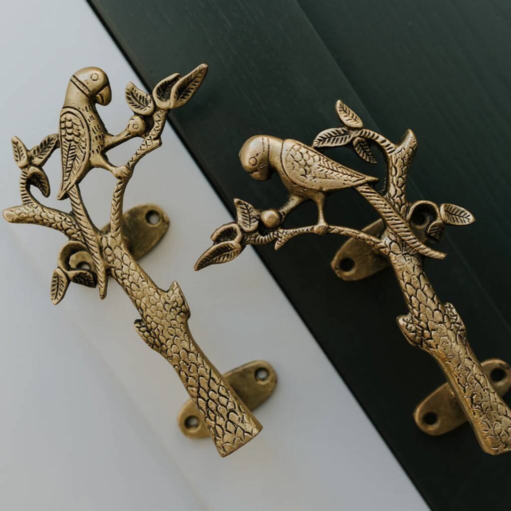 Set Of Two Brass Parrot Door Handle