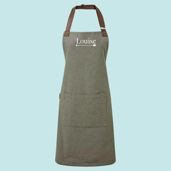 Vintage Leather Strap Personalised Apron With Name, 2 of 8