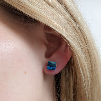 Blue Leather Cube Earrings, 4 of 4