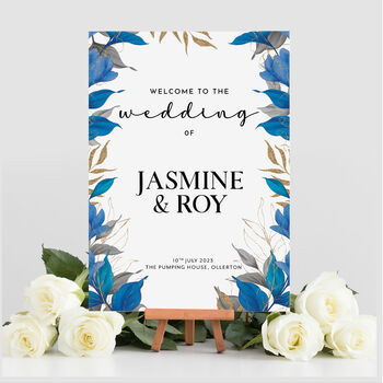 Blue Gold Wedding Selfie Frame And Welcome Sign, 2 of 6