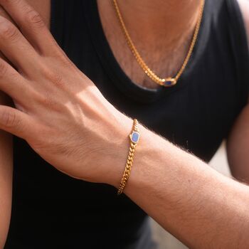 Gold Lapis Lazuli Cuban Chain Bracelet For Men, 3 of 9