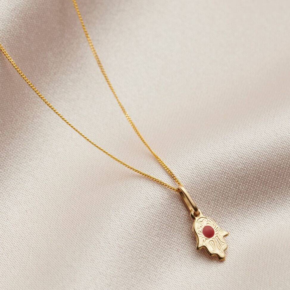 9ct Gold Mini Hamsa Hand Necklace, 1 of 6