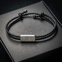 Adjustable Black Leather Bracelet Etched Silver Clasp, thumbnail 1 of 7