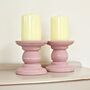 Pair Of Vintage Painted Pink Pillar Candlesticks ~ 23, thumbnail 1 of 2