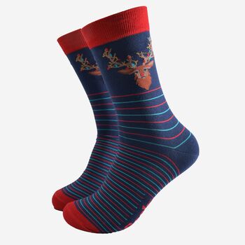 Men's Bamboo Socks Stag Party Stripe Navy, 2 of 5