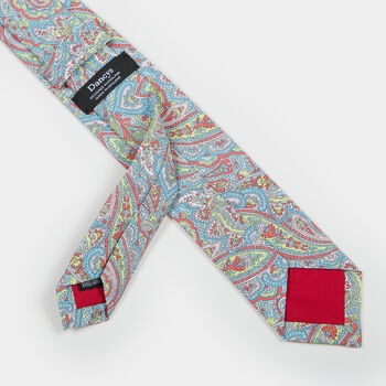 Mens Ice Blue And Pink Paisley Print Slim Style Tie, 9 of 9