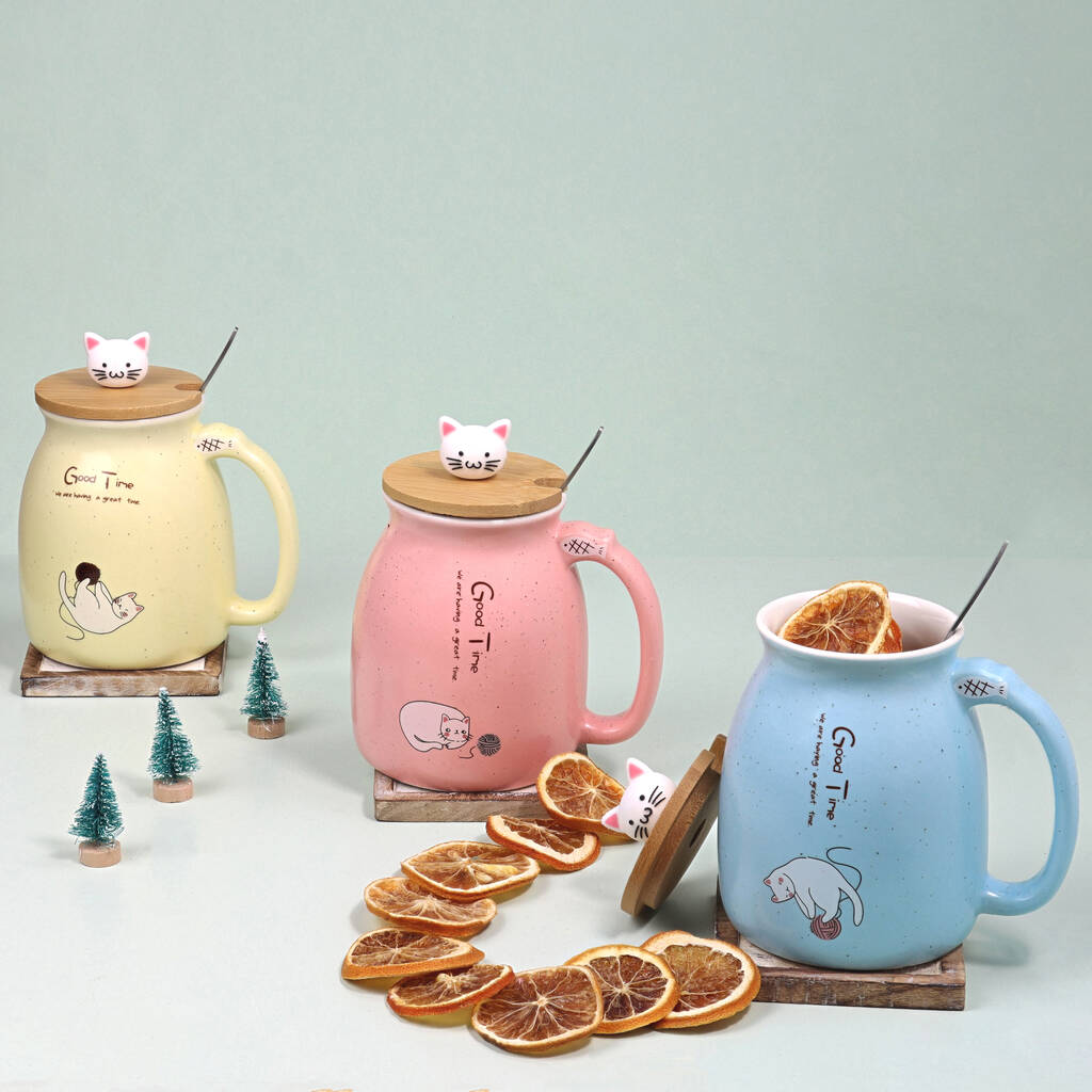Cat Mugs Ceramic Tea Coffee In Assorted Colours G Decor, 1 of 10
