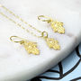 Gold Plated Sterling Silver Fatima Hand Dangly Earrings, thumbnail 3 of 4