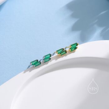 Double Trapezoid Emerald Green Cz Screw Back Earrings, 5 of 12