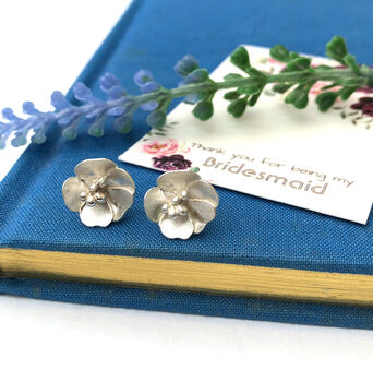 Thank You Bridesmaid Sterling Silver Buttercup Flower Earrings, 10 of 12