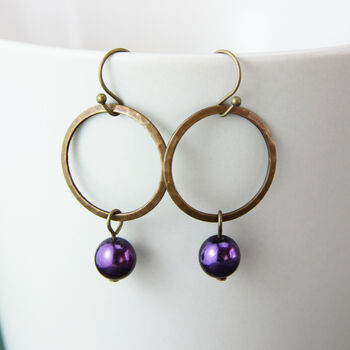 Hammered Ring And Purple Pearl Earrings, 3 of 8