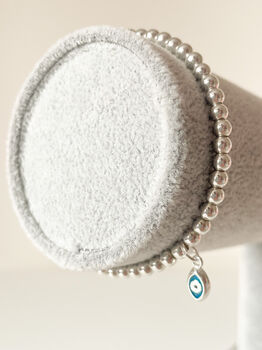 Sterling Silver Evil Eye Charm Beaded Bracelet, 2 of 6