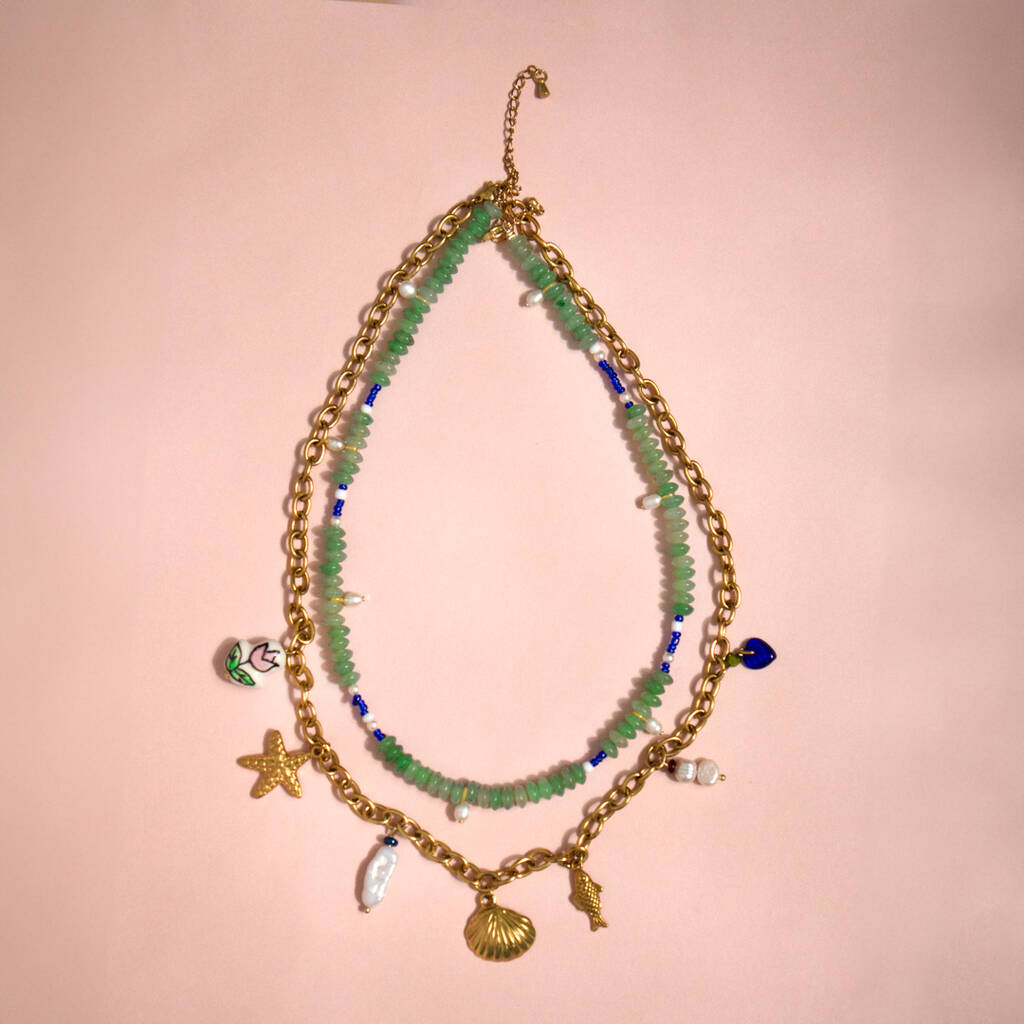 Gemstone Bead And Sea Charms Necklaces Set Of Two, 1 of 3