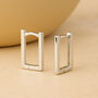 Sterling Silver Rectangle Huggie Hoop Earrings, thumbnail 1 of 6