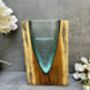 26cm V Shaped Molten Glass Vase On Teak Root – Handmade Wooden, thumbnail 12 of 12