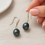 Sterling Silver Black Freshwater Pearl Drop Earrings – 8mm, thumbnail 1 of 8