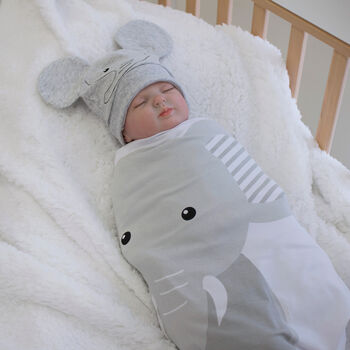 Elephant Stretchie Swaddle And Beanie Set, 3 of 4
