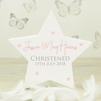 Personalised White Wooden Christening Star, 2 of 3